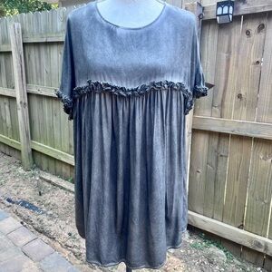 She + Sky Stone-Washed Grey Bohemian Blouse – Size Medium